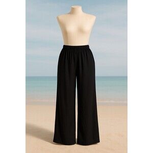 Zara Wide Leg Pants Size XL Black Pull-On High Rise Satin Womens
